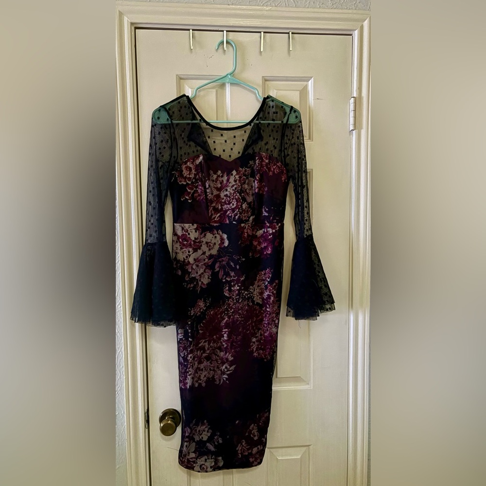 VENUS Black and Purple Floral Long Sleeve Dress